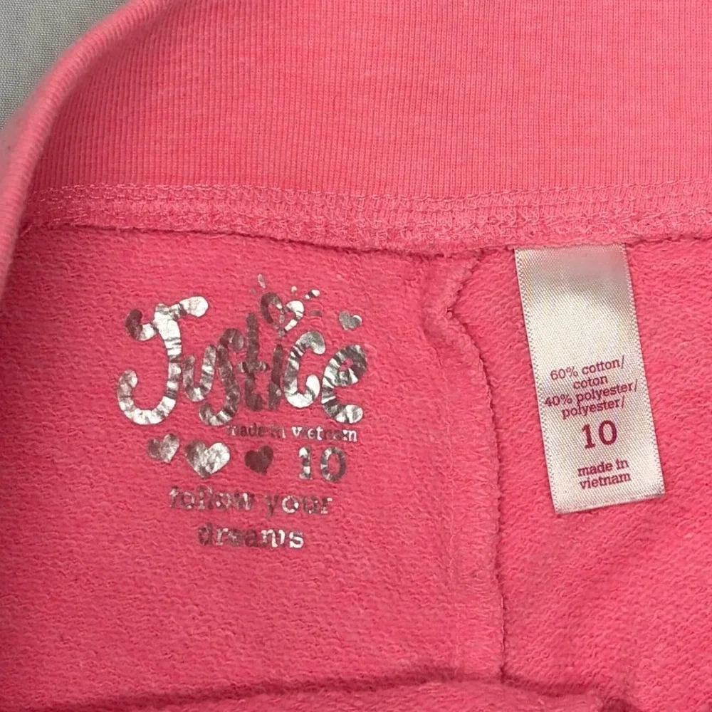 Justice Girls Pink French Terry Active Shorts Size 10 Drawstring Heart Logo